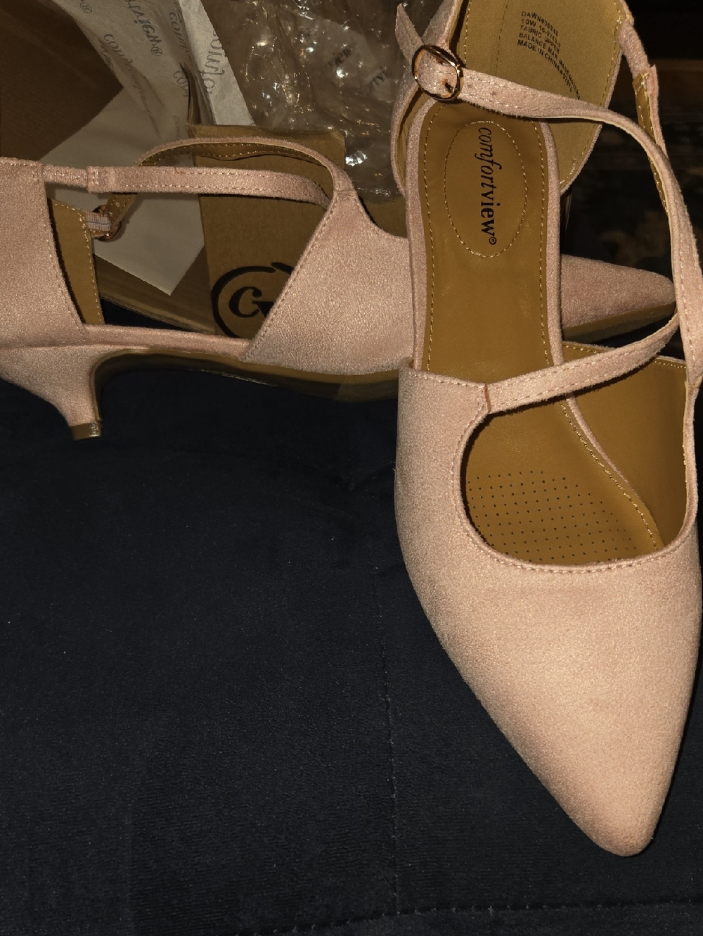 comfortview Blush Pink Strappy Pointed Kitten Heels
